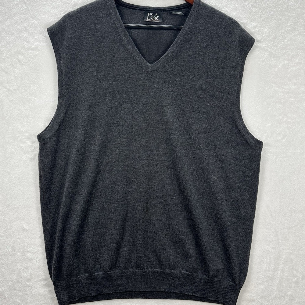 Jos A Bank Merino Wool Vest Mens Gray Signature Collection Size XL